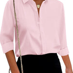 Nadorine Cotton Button Down Shirts Long Sleeve V Neck Tops