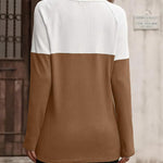 Nadorine Women Waffle Knit Shirts Long Sleeve Colorblock Tee