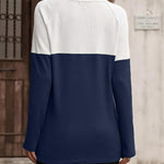 Nadorine Women Waffle Knit Shirts Long Sleeve Colorblock Tee