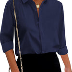 Nadorine Cotton Button Down Shirts Long Sleeve V Neck Tops