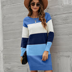 Nadorine Women's Color Block Round Neck Knitted Dress