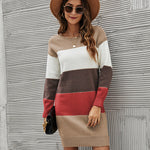Nadorine Women's Color Block Round Neck Knitted Dress