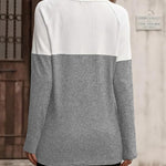 Nadorine Women Waffle Knit Shirts Long Sleeve Colorblock Tee