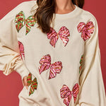 Christmas Bow Sequin Loose Casual Long Sleeve Sweatshirt