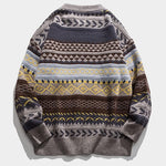 Vintage Striped Printed Soft Knit Sweaters Casual Loose Round Neck Unisex Sweater