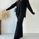 Women's Two Piece Sets Casual Loose Knitted Long Sleeve Sweater + Wide Leg Pants