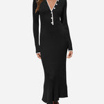 Turndown Collar Button Knit Slim Fit Maxi Dress