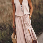 Sleeveless long dress casual women's waist zipper letter dress