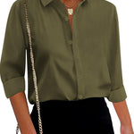 Nadorine Cotton Button Down Shirts Long Sleeve V Neck Tops