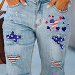 Independence Day American Flag Destroyed Raw Hem Shorts Jeans