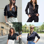 Nadorine Women's Satin Blouse Elegant V-Neck Silk Blouse (DE Only)