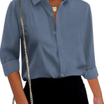 Nadorine Cotton Button Down Shirts Long Sleeve V Neck Tops