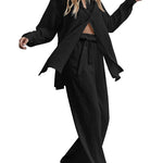 Women 2 Piece Outfits Sets Linen Button Down Long Sleeve Shirts and Wide Leg Pants Sets - Nadorine (Us Only)