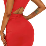 Women Sleeveless Bodycon Ruched Short Dress Side Drawstring Solid Casual Tank Shirt Mini Party Dresses - Nadorine (Us Only)