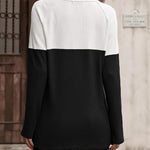 Nadorine Women Waffle Knit Shirts Long Sleeve Colorblock Tee