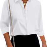 Nadorine Cotton Button Down Shirts Long Sleeve V Neck Tops