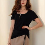 Womens Tops Short Sleeve Summer Henley Shirts
