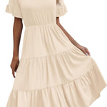 Nadorine Damen Elegant V-Ausschnitt Kleider A Linie Kurzarm Freizeitkleid (DE Only)