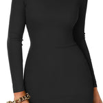 Nadorine Bodycon Dress Elegant Turtleneck Long Sleeve Dress (DE Only)