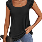 Nadorine Square Neck Casual Cap Sleeve Shirt