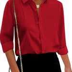 Nadorine Cotton Button Down Shirts Long Sleeve V Neck Tops