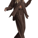 Women 2 Piece Outfits Sets Linen Button Down Long Sleeve Shirts and Wide Leg Pants Sets - Nadorine (Us Only)