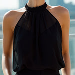 Black Halter Neck Chiffon Sleeveless Top