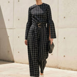 Elasticated Waist High Waisted Belted Contrast Color Split-Joint Pants