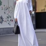Long Sleeves Loose Solid Color One-Shoulder Maxi Dresses