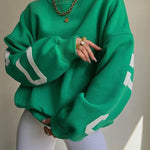 Oversize Sweatshirt Chicago Letter Graphic Long Sleeve Crewneck Pullover Top
