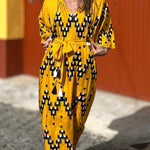 Yellow Loose V Neck Resort Dress