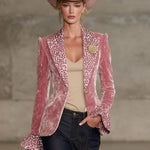 Lapel Contrast Leopard Print Velvet Blazer