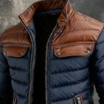 Brianna | Navy Quilted Jacket Featuring Leather Accents