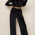 Fashion Zipper Open Velvet Casual Two -piece Suit