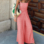 Nadorine Women's Casual Plaid High Waisted Pants Suspender Jumpsuits Overalls