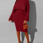 Women's Rib knit Sweater Skirt Two Piece Set Outifts Long Sleeve Turtleneck Sweaters and Tank Midi Dresses