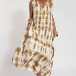 Nadorine Women's Casual Sleeveless Dress Loose V Neck Tie-dye Beach Maxi Long Dress