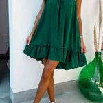 Solid color V-neck backless loose lotus leaf dress
