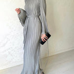 Pleated Bell Sleeve Back Tie Up Maxi Dress