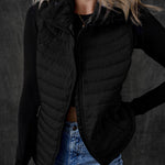 Plush Collared Quilted Zipped Puffer Vest