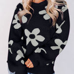 Floral Print Knitted Long Sleeve Pullover Sweater