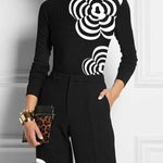 Long Sleeves Skinny Flower Print High Neck T-Shirts Tops