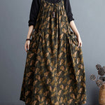 Artistic Retro Ramie Cotton Loose 3 Colors Floral Printed Square-Neck Sleeveless Strap Dress