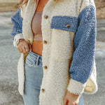 Autumn and winter long-sleeved double-pocket color-block loose fur coat