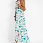 Summer Printed Sleeveless Halter Neck Slit Casual Vacation Dress