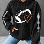 Rugby Print Top Women's Pullover Hooded Waffle Sweatshirt