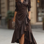Wrap Ruffle Hem Midi Dress