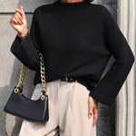 Nadorine Crewneck Knitted Sweater Solid Color Batwing Long Sleeve Pullover Jumper Top