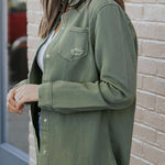 Casual Ripped Raw Hem Button Up Denim Shacket