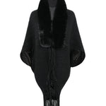 Knit Shawl Womens Solid Color Loose Collar Tassel Cape Knitted Cape Coat